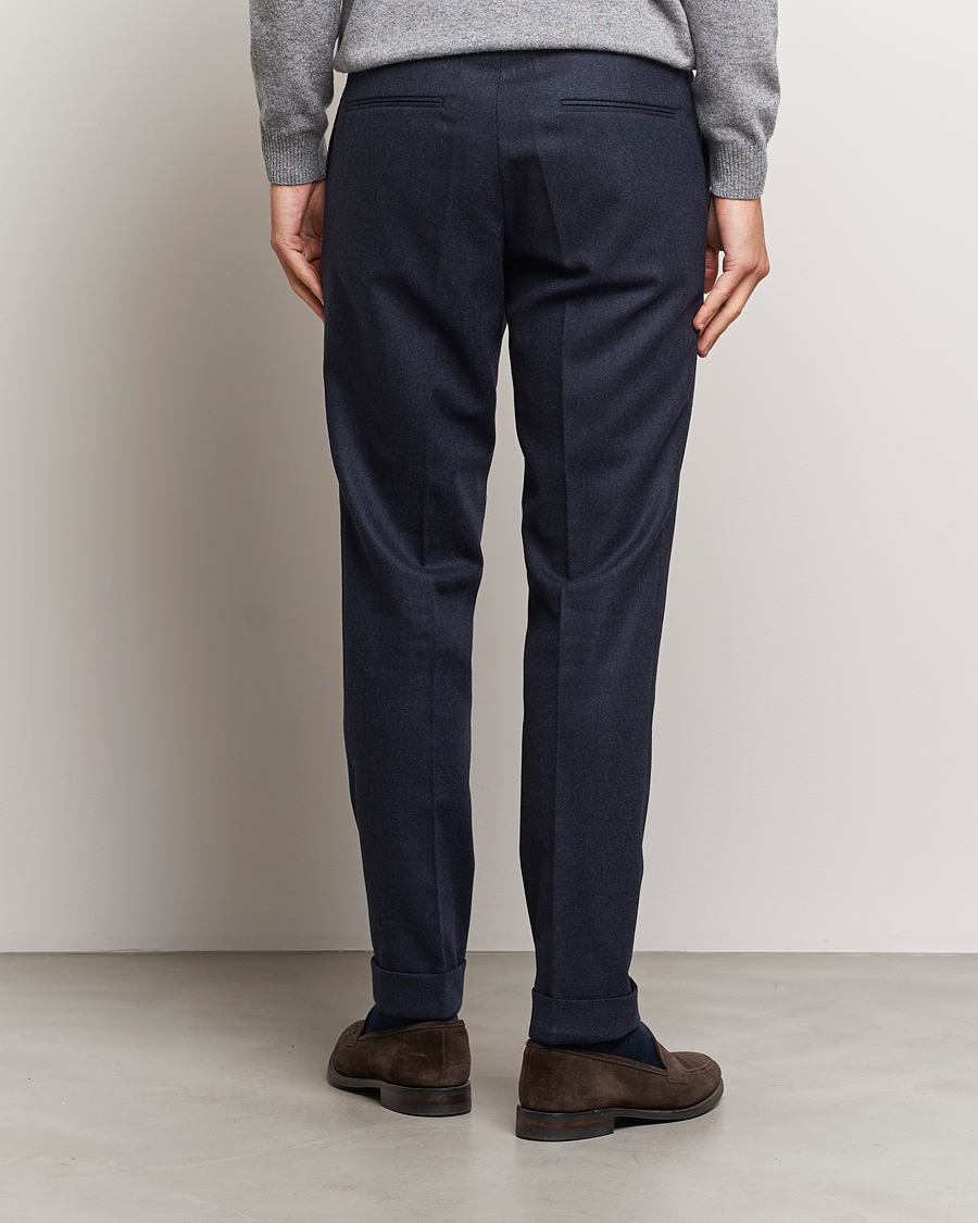 Herren | Hosen | Oscar Jacobson | Denz Turn Up Flannel Trousers Navy Melange