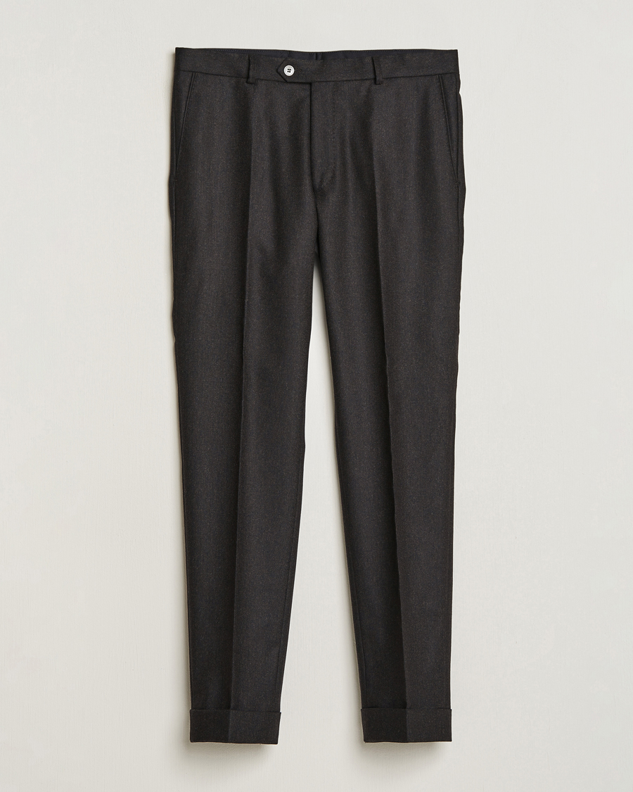 Herren | Hosen | Oscar Jacobson | Denz Turn Up Flannel Trousers Brown Melange