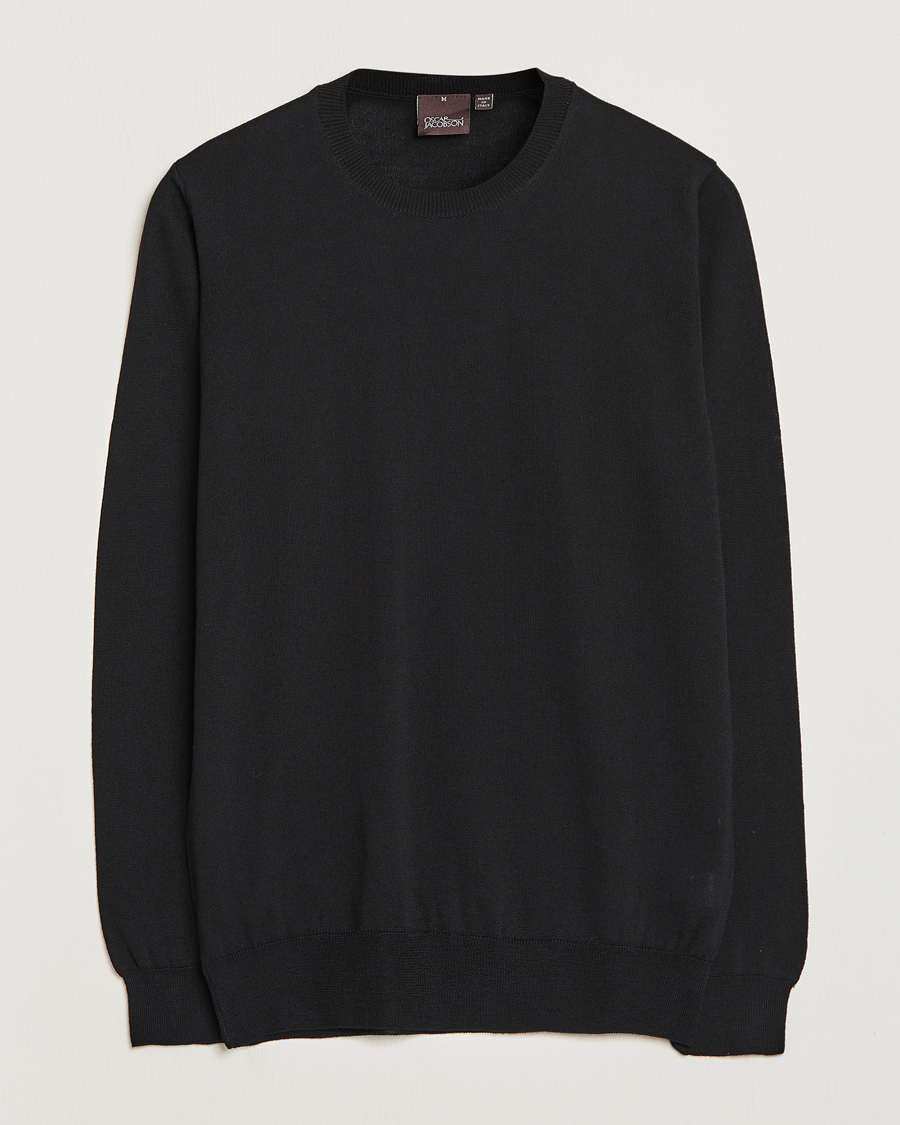 Herren | Pullover | Oscar Jacobson | Custer Extra Fine Merino Crew Neck Black