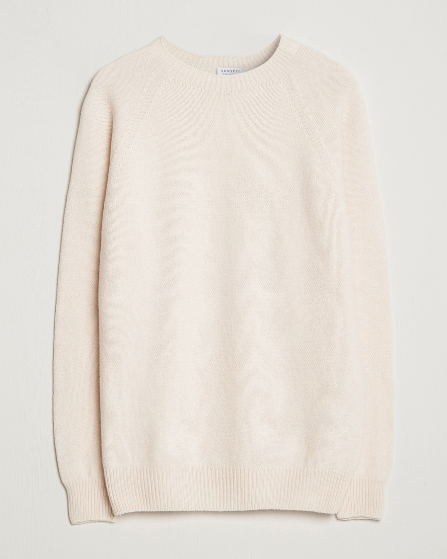 Herren | Pullover | Sunspel | Lambswool Crew Neck Ecru