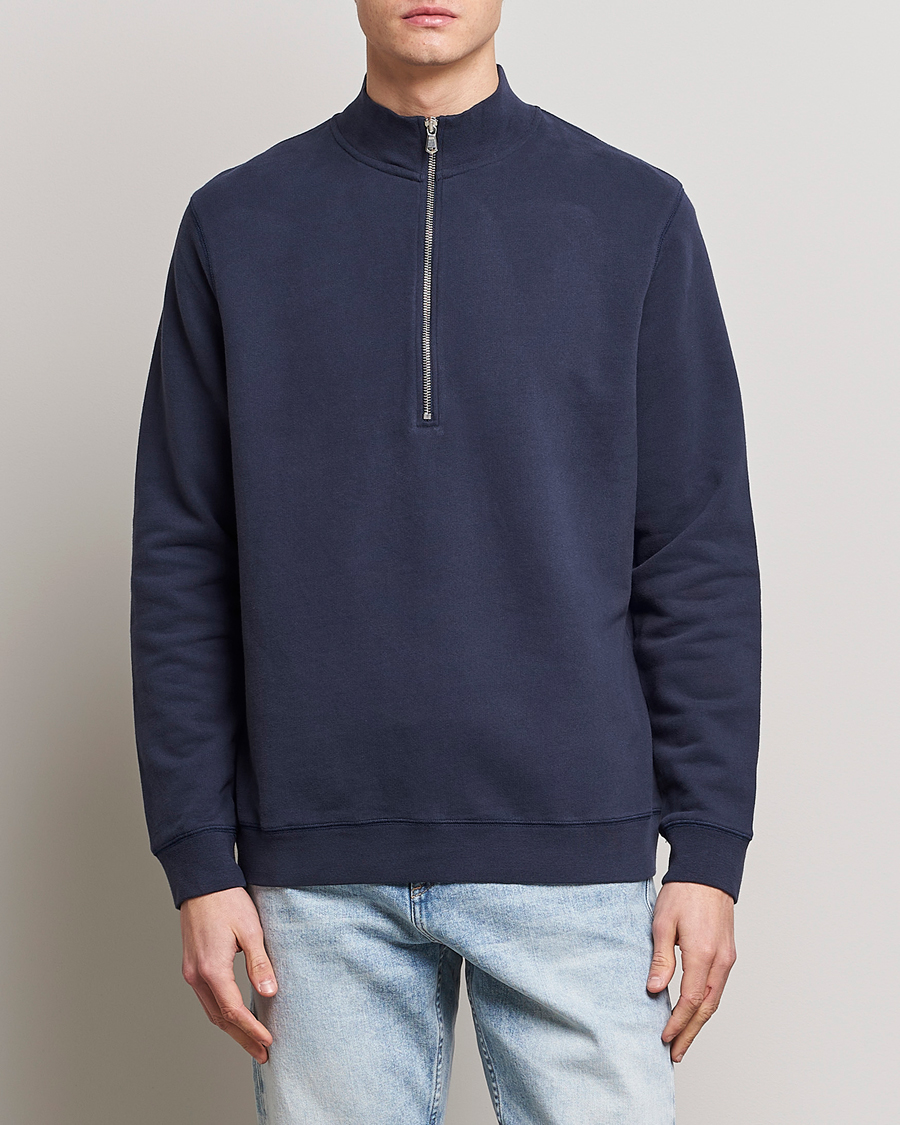 Herren | Pullover | Sunspel | Loopback Half Zip Navy