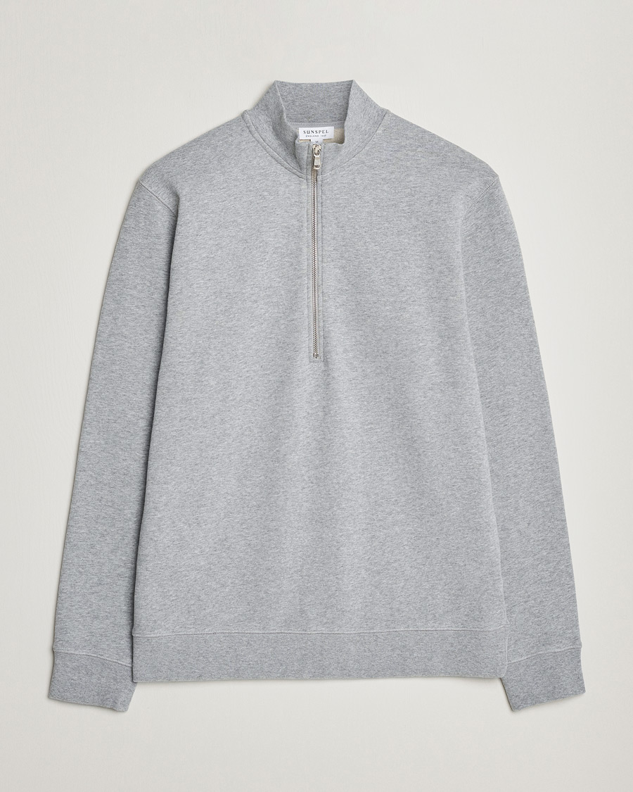 Herren | Pullover | Sunspel | Loopback Half Zip Grey Melange