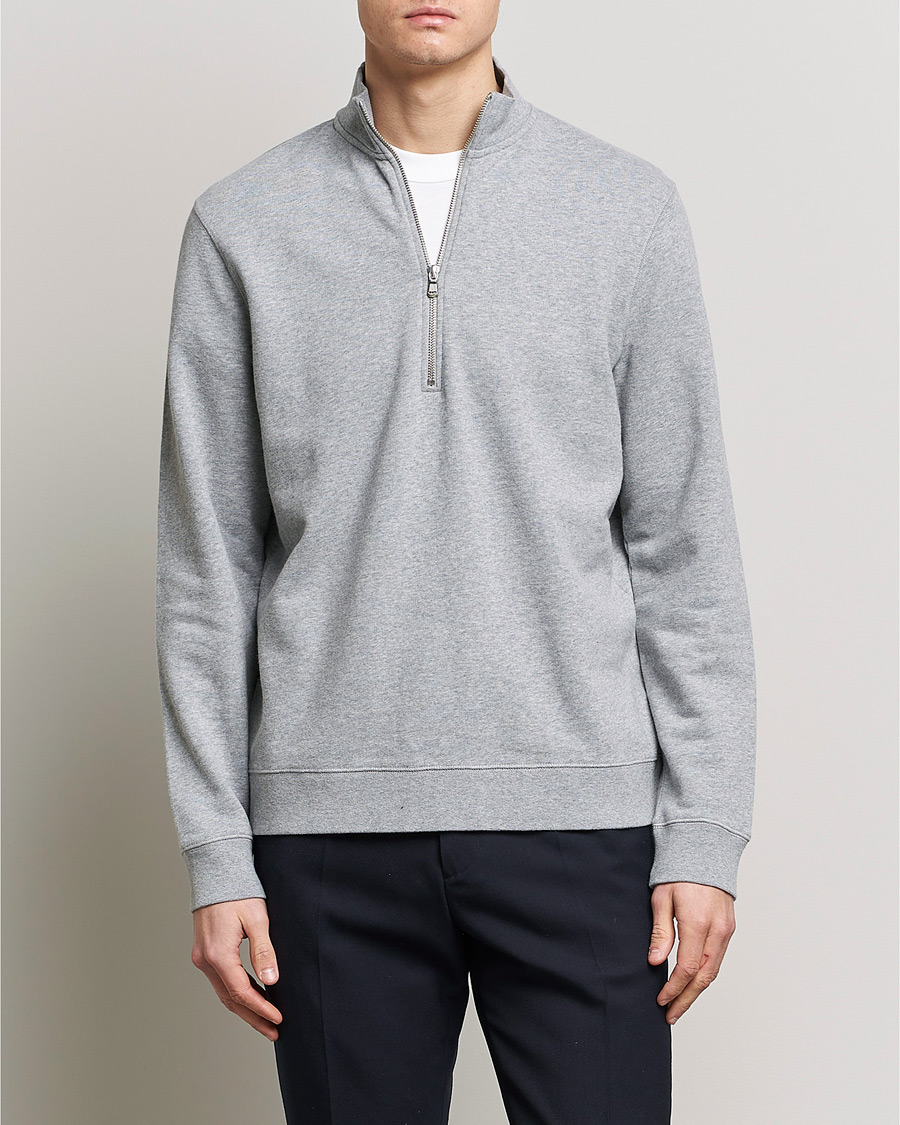 Herren | Sweatshirts | Sunspel | Loopback Half Zip Sweatshirt Grey Melange