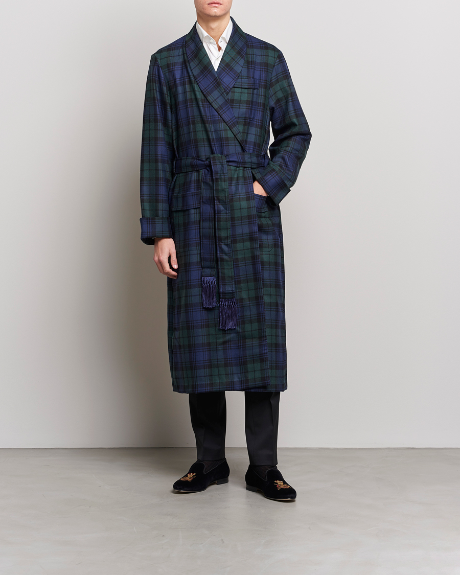 Herren | Schlafanzüge & Bademäntel | Derek Rose | Wool Tartan Dressing Gown Blackwatch