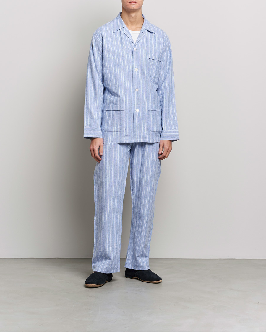Herren | Schlafanzüge & Bademäntel | Derek Rose | Brushed Cotton Flannel Striped Pyjama Set Blue