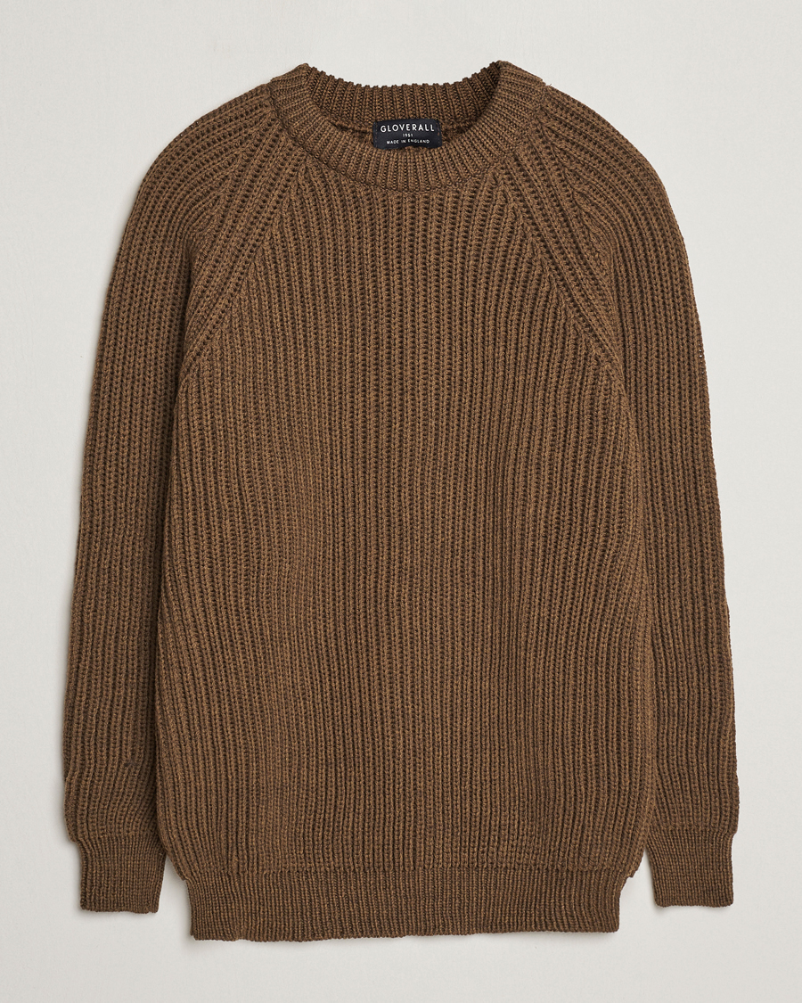 Herren | Pullover | Gloverall | Fisherman Rib Chunky Wool Crew Dark Green