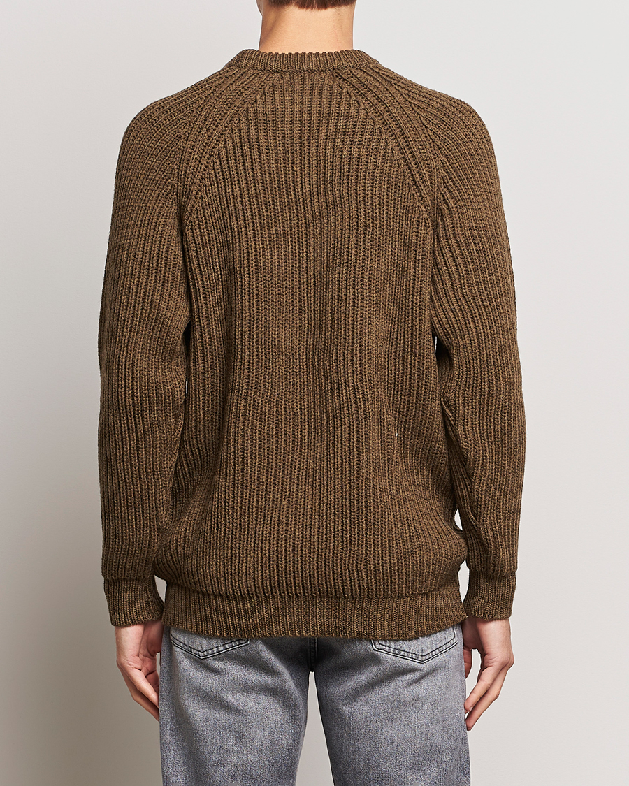 Herren | Pullover | Gloverall | Fisherman Rib Chunky Wool Crew Dark Green