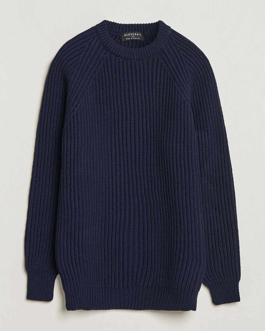 Herren | Pullover | Gloverall | Fisherman Rib Chunky Wool Crew Neck Navy