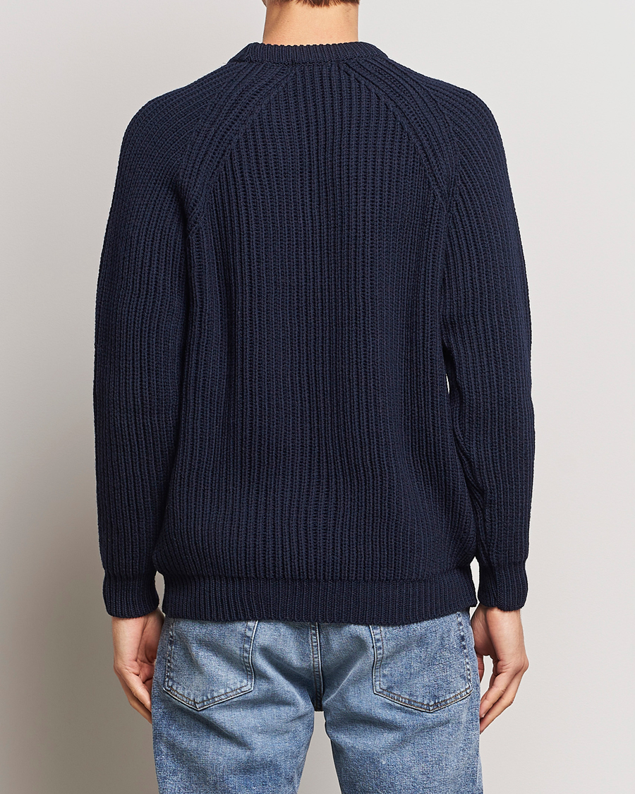 Herren | Pullover | Gloverall | Fisherman Rib Chunky Wool Crew Neck Navy