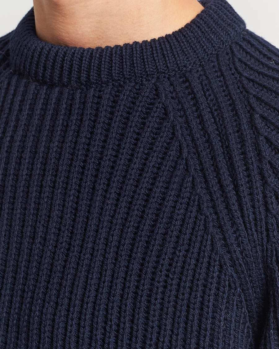 Herren | Pullover | Gloverall | Fisherman Rib Chunky Wool Crew Neck Navy