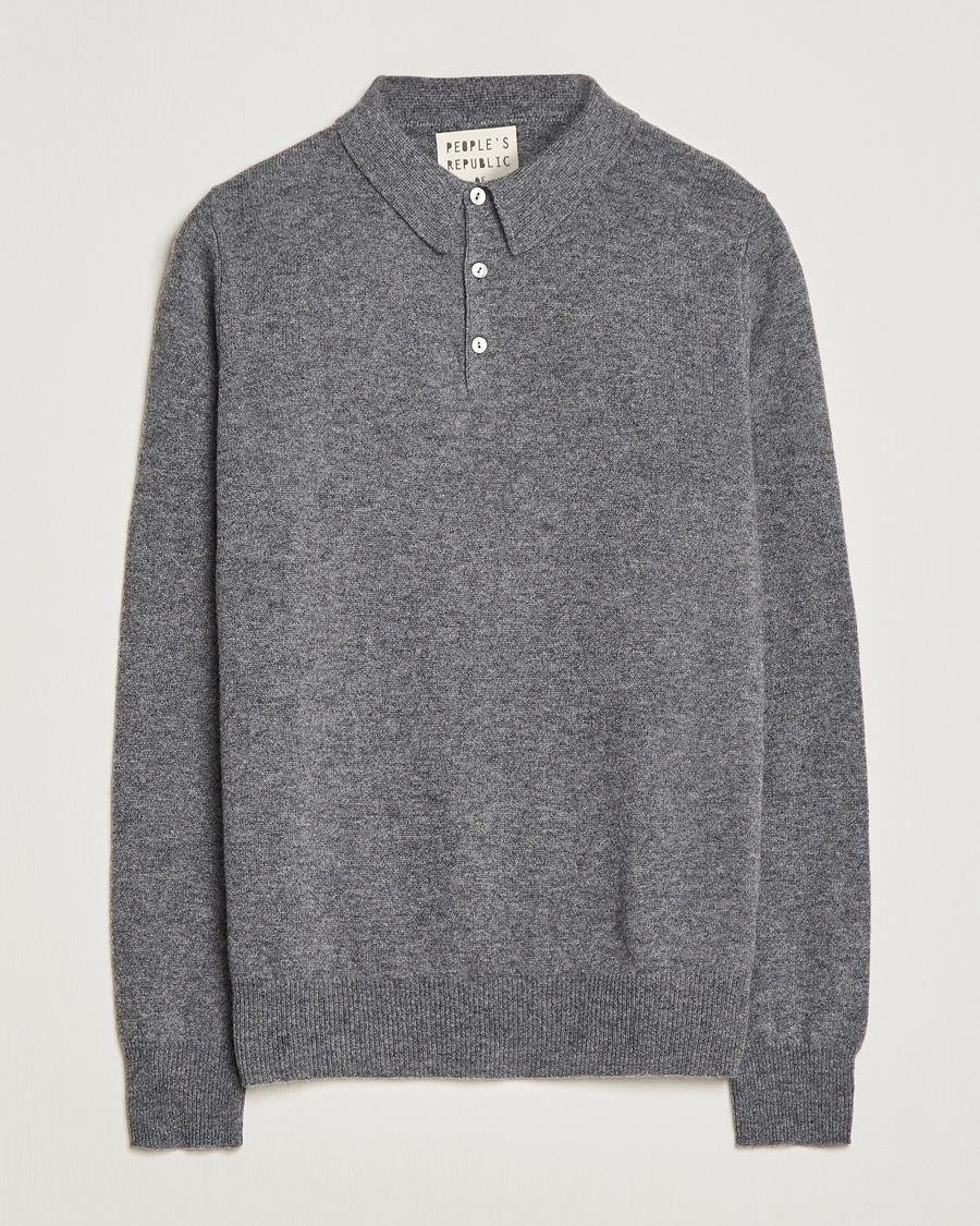 Herren | Pullover | People's Republic of Cashmere | Cashmere Long Sleeve Polo Heather Grey
