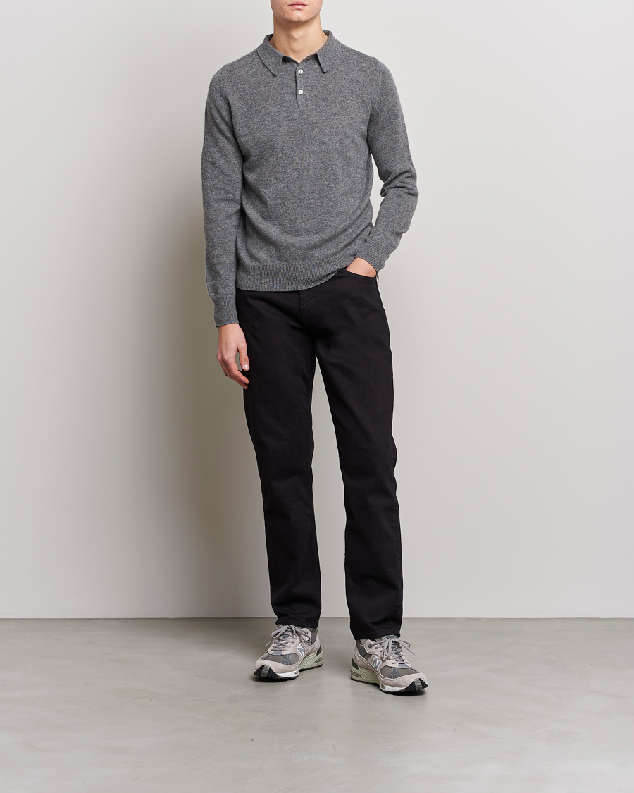 Herren | Pullover | People's Republic of Cashmere | Cashmere Long Sleeve Polo Heather Grey