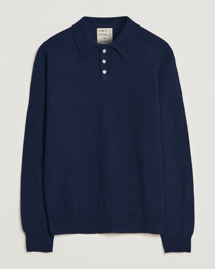 Herren | Pullover | People's Republic of Cashmere | Cashmere Long Sleeve Polo Navy