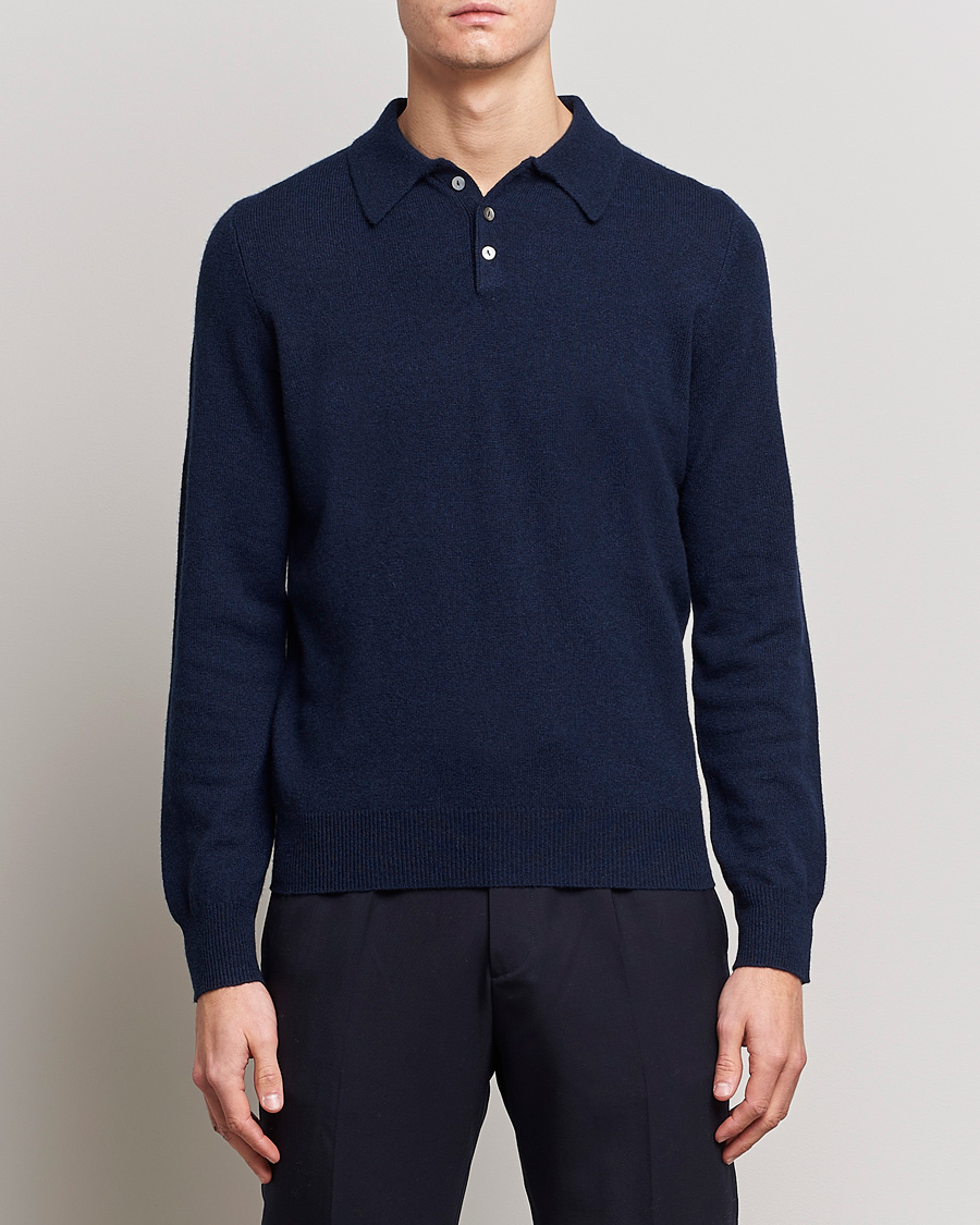 Herren | Pullover | People's Republic of Cashmere | Cashmere Long Sleeve Polo Navy