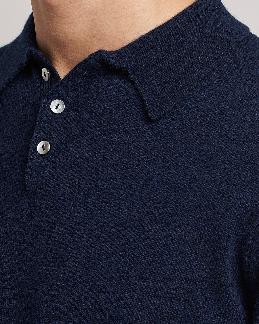 Herren | Pullover | People's Republic of Cashmere | Cashmere Long Sleeve Polo Navy