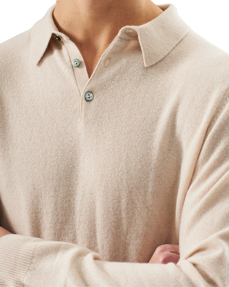 Herren | Pullover | People's Republic of Cashmere | Cashmere Long Sleeve Polo Cream