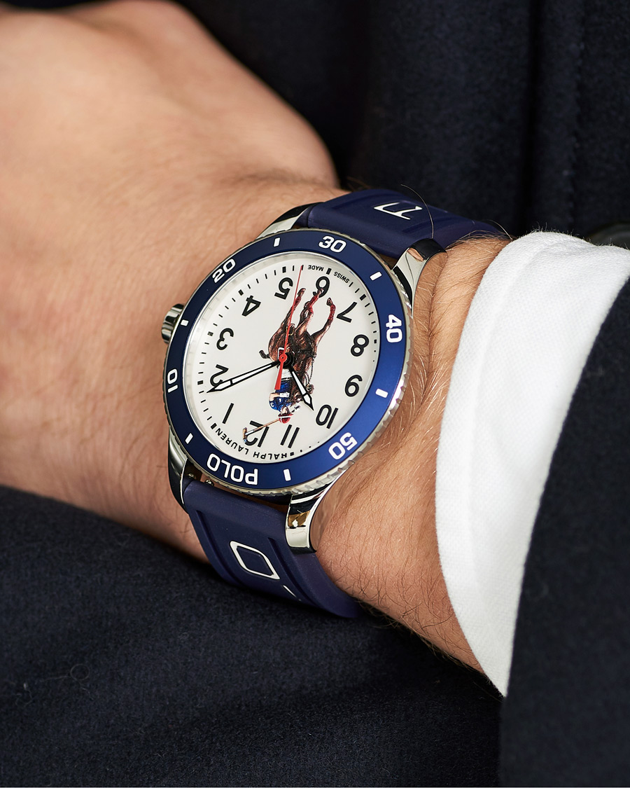 Herren | Polo Ralph Lauren 42mm Automatic Pony Player White Dial/Blue Bezel | Polo Ralph Lauren | 42mm Automatic Pony Player White Dial/Blue Bezel