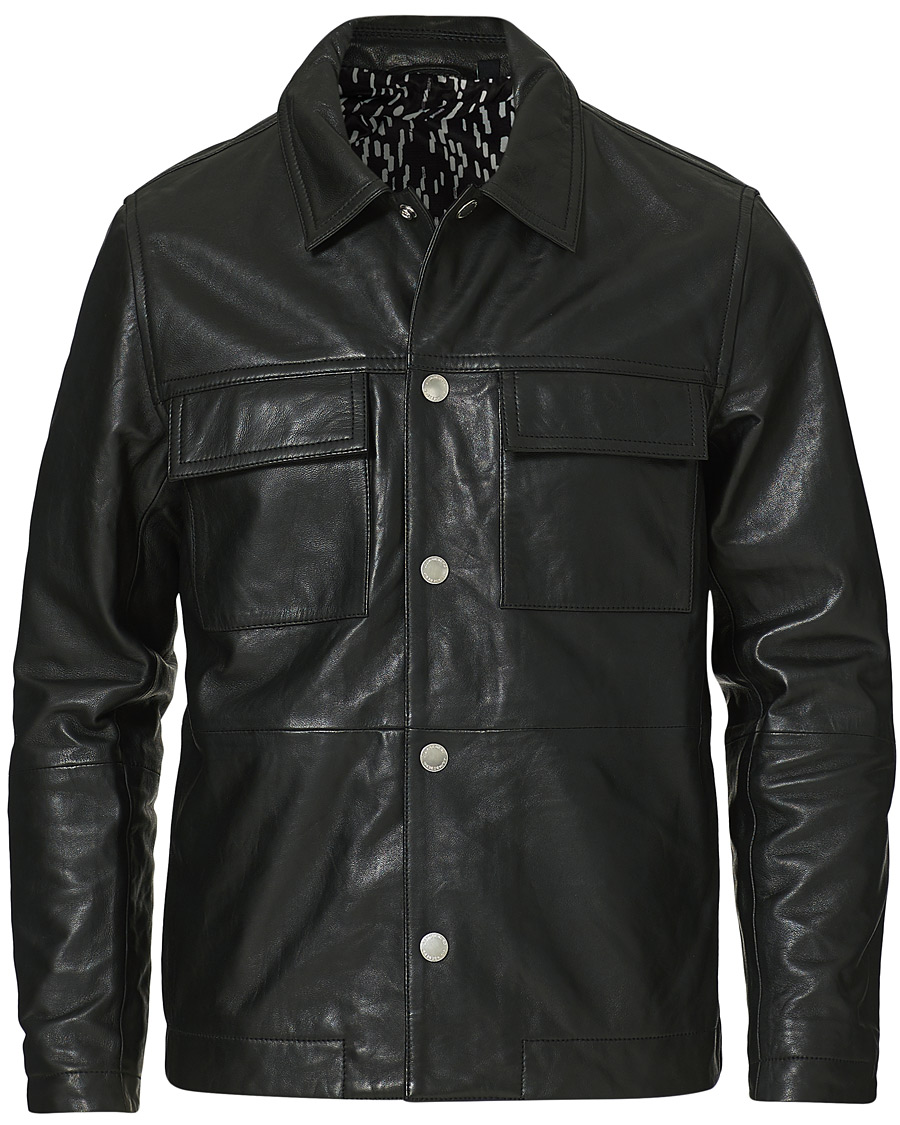 Herren | Hemden | J.Lindeberg | Lenox Lambsnappa Leather Overshirt Black