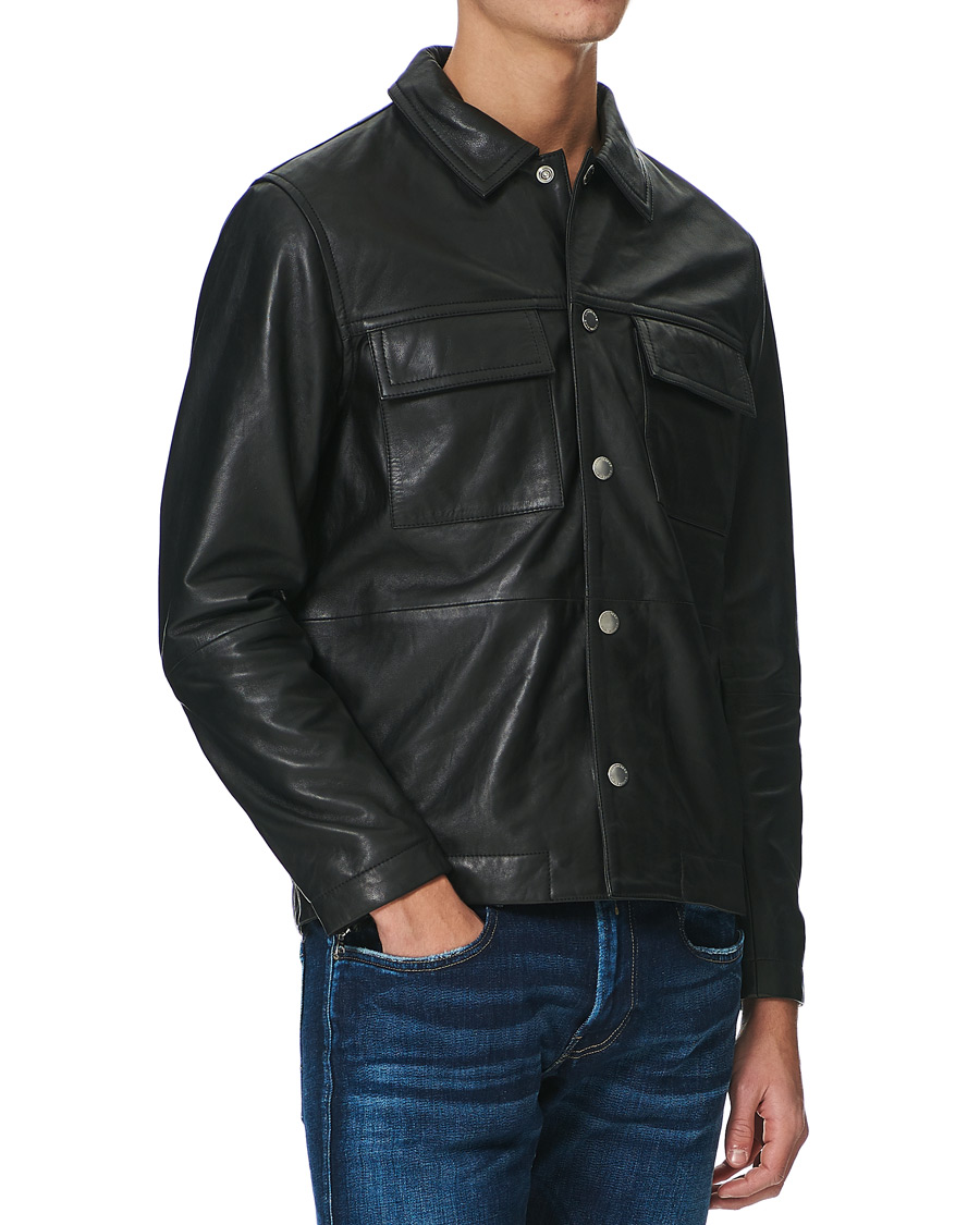 Herren | Hemden | J.Lindeberg | Lenox Lambsnappa Leather Overshirt Black