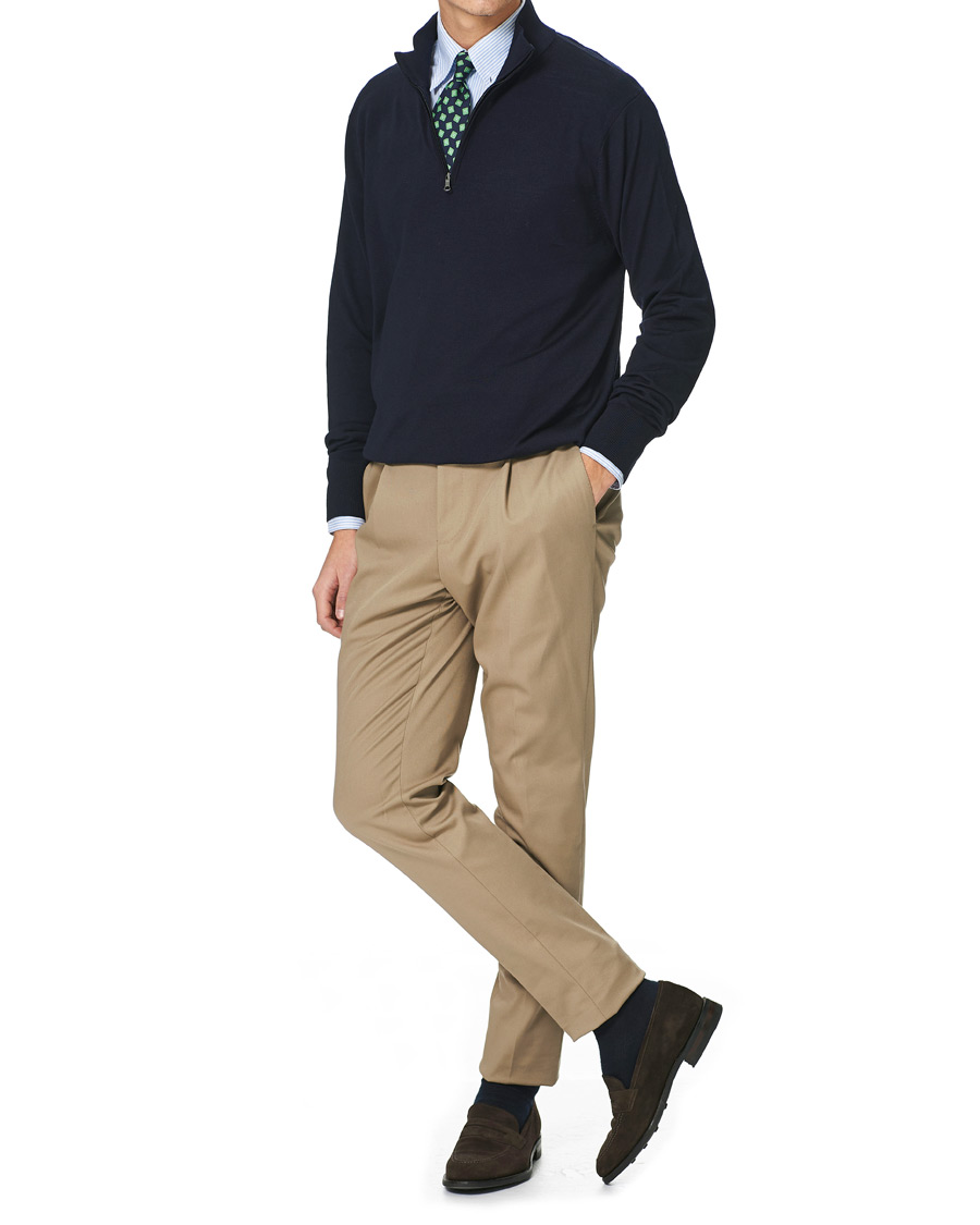Herren | Pullover | Brooks Brothers | Washable Merino Wool Half Zip Navy