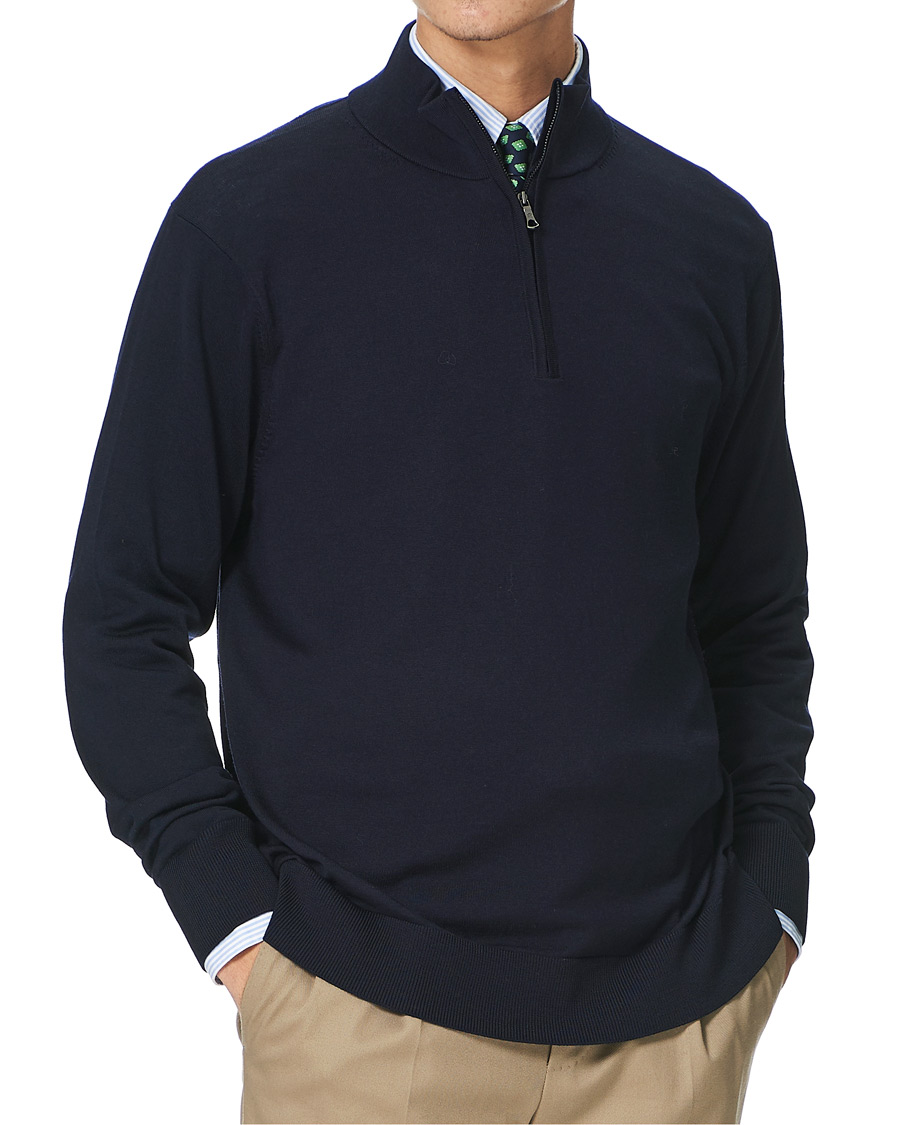 Herren | Pullover | Brooks Brothers | Washable Merino Wool Half Zip Navy