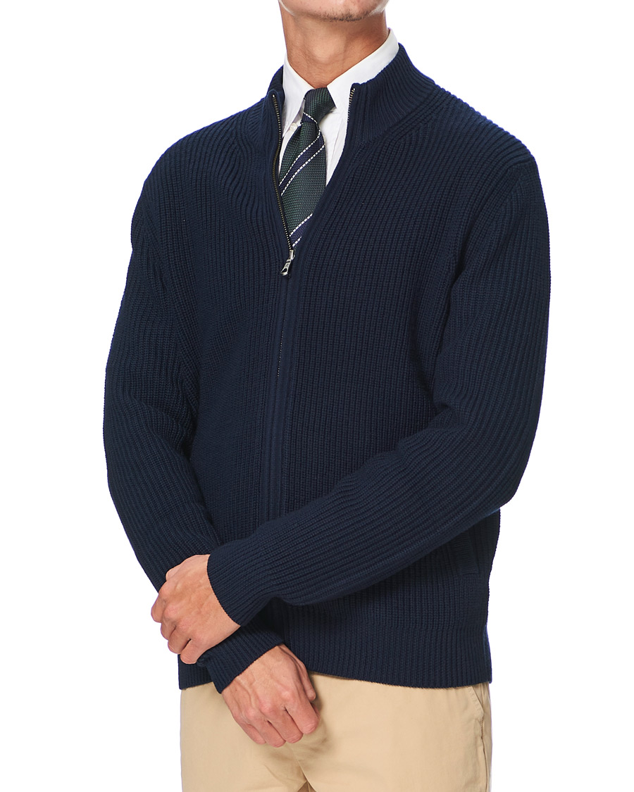 Herren | Pullover | Brooks Brothers | Shaker Stitch Full Zip Navy