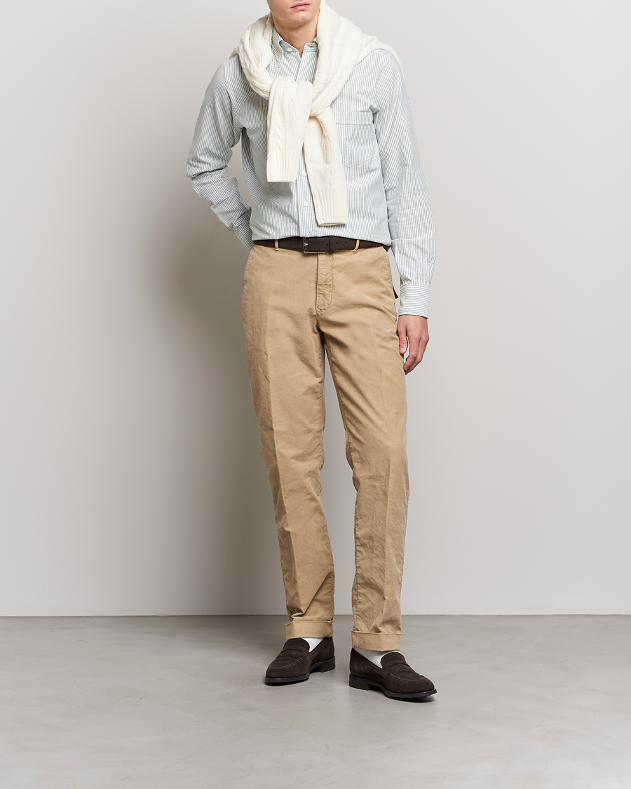 Herren | Hemden | Drake's | Striped Button Down Oxford Shirt Light Green