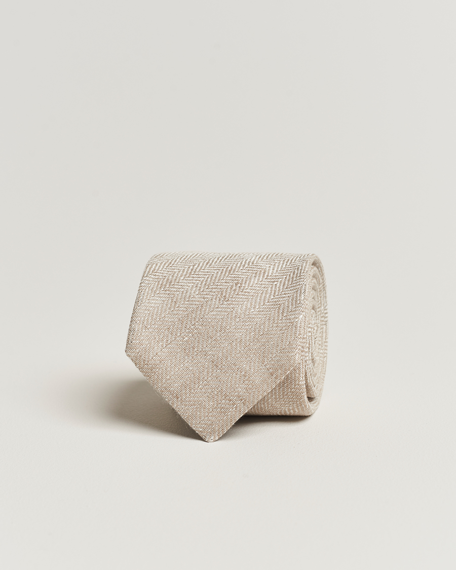 Herren | Amanda Christensen Linen Herringbone 8cm Tie Ecru | Amanda Christensen | Linen Herringbone 8cm Tie Ecru