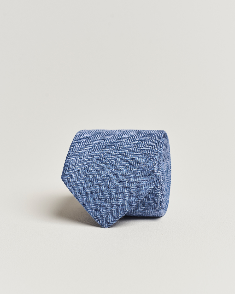 Herren | Amanda Christensen Linen Herringbone 8cm Tie Blue | Amanda Christensen | Linen Herringbone 8cm Tie Blue