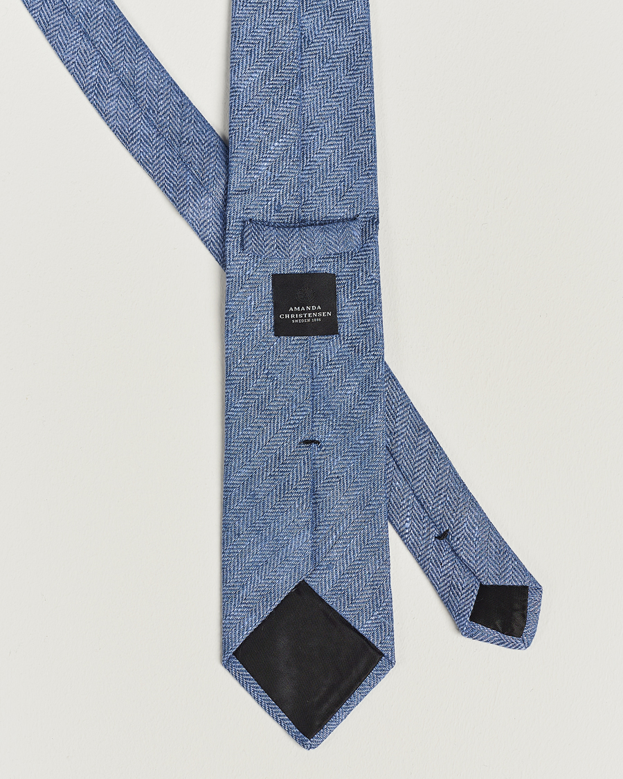 Herren | Amanda Christensen Linen Herringbone 8cm Tie Blue | Amanda Christensen | Linen Herringbone 8cm Tie Blue