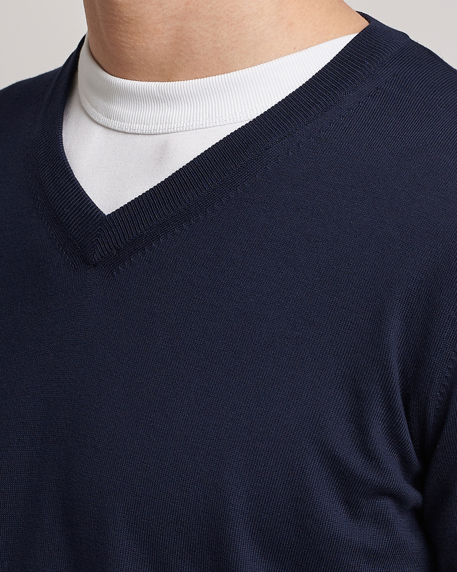 Herren | Pullover | Canali | Cotton V-Neck Pullover Navy