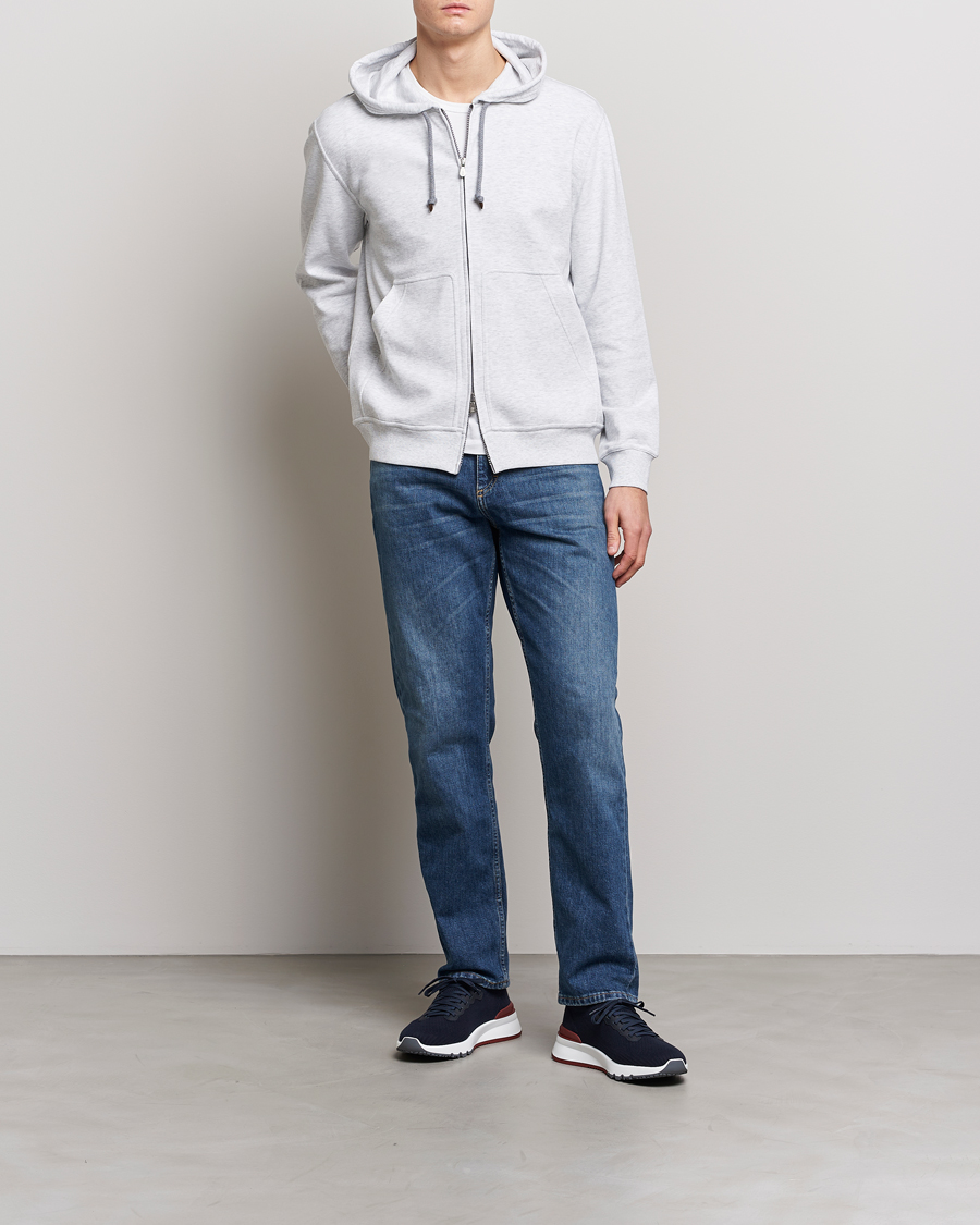 Herren | Pullover | Brunello Cucinelli | Soft Cotton Zip Hoodie Pearl Grey