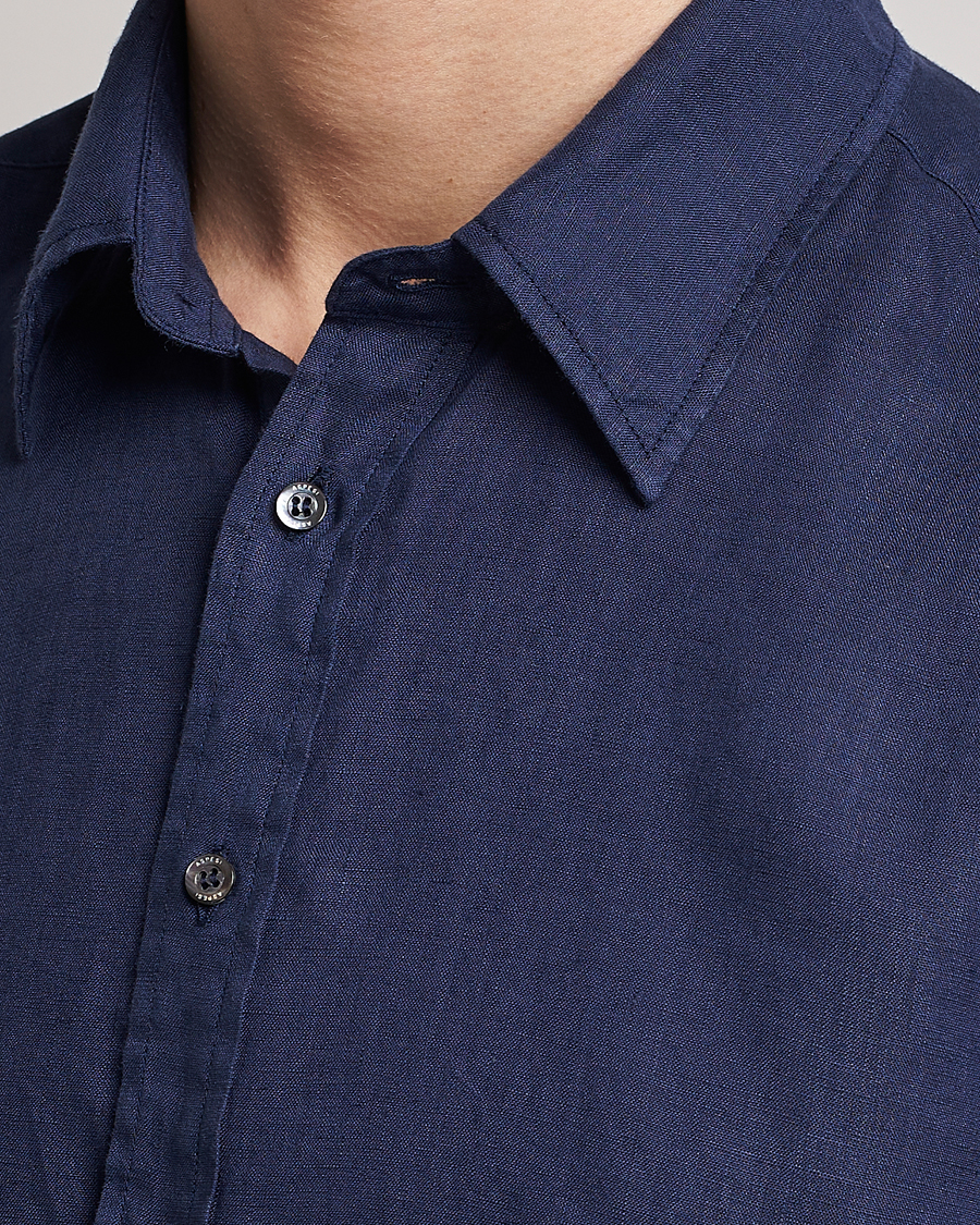 Herren | Hemden | Aspesi | Linen Popover Shirt Dark Blue