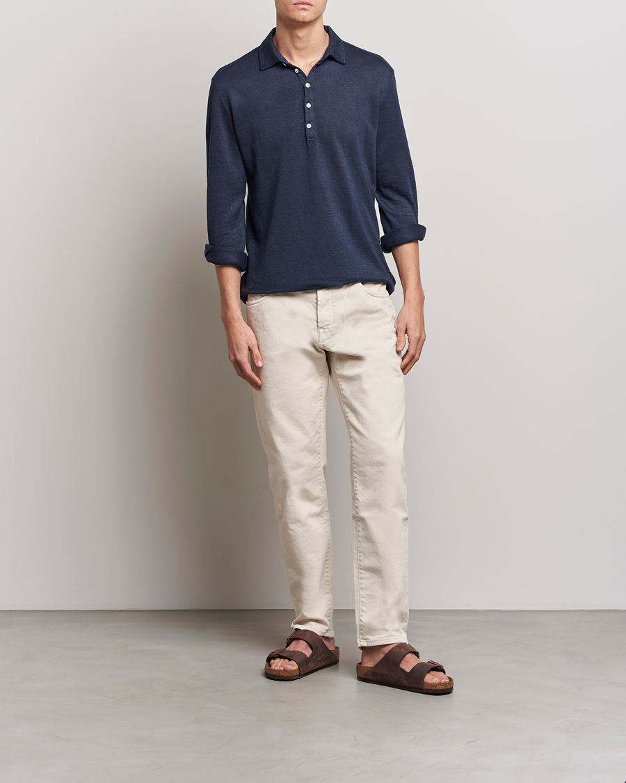 Herren | Pullover | Massimo Alba | Raya Long Sleeve Linen Polo Navy
