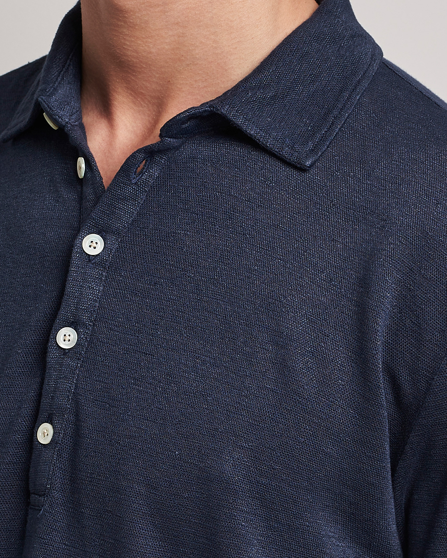 Herren | Pullover | Massimo Alba | Raya Long Sleeve Linen Polo Navy