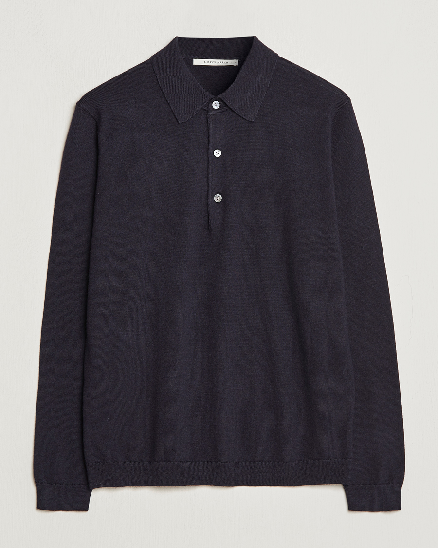 Herren | Pullover | A Day's March | Ambroz Merino Polo Navy