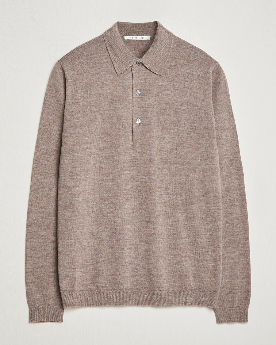 Herren | Pullover | A Day's March | Ambroz Merino Polo Taupe