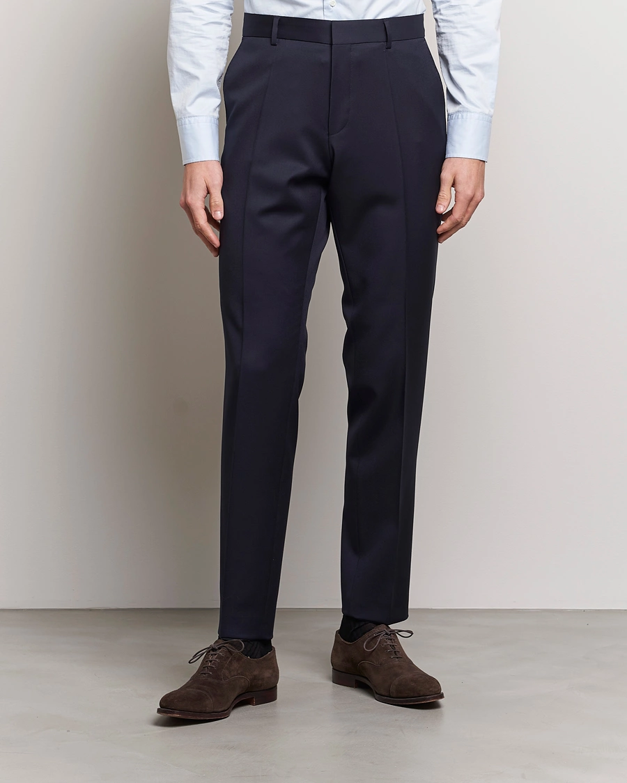 Herren | Dresscode Hochzeit | BOSS BLACK | Genius Slim Fit Wool Trousers Dark Blue