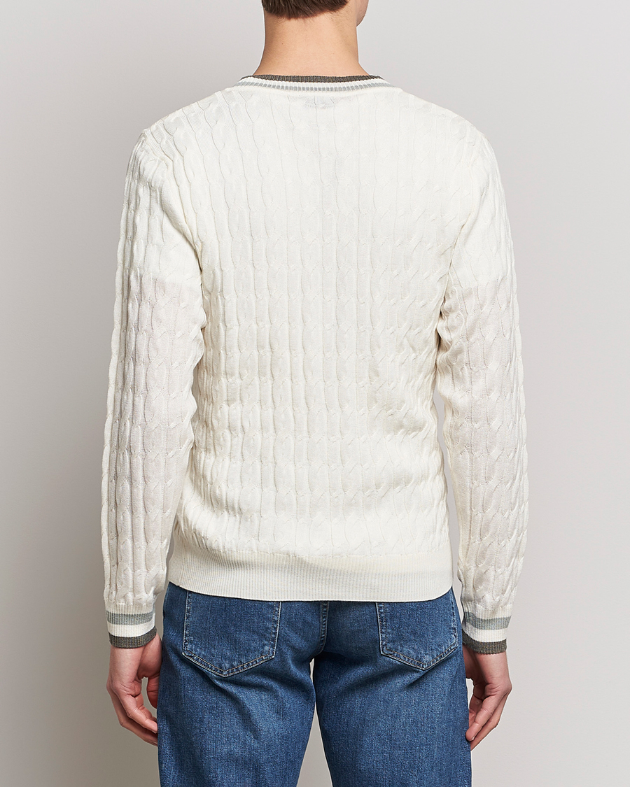 Herren | Pullover | Stenströms | Contrast Merino Cable V-Neck White