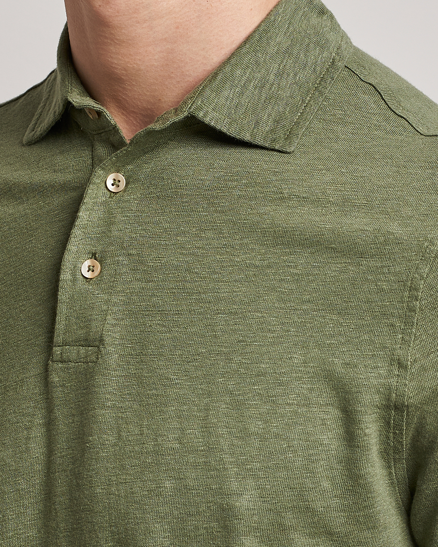 Herren | Poloshirts | Stenströms | Linen Polo Shirt Olive