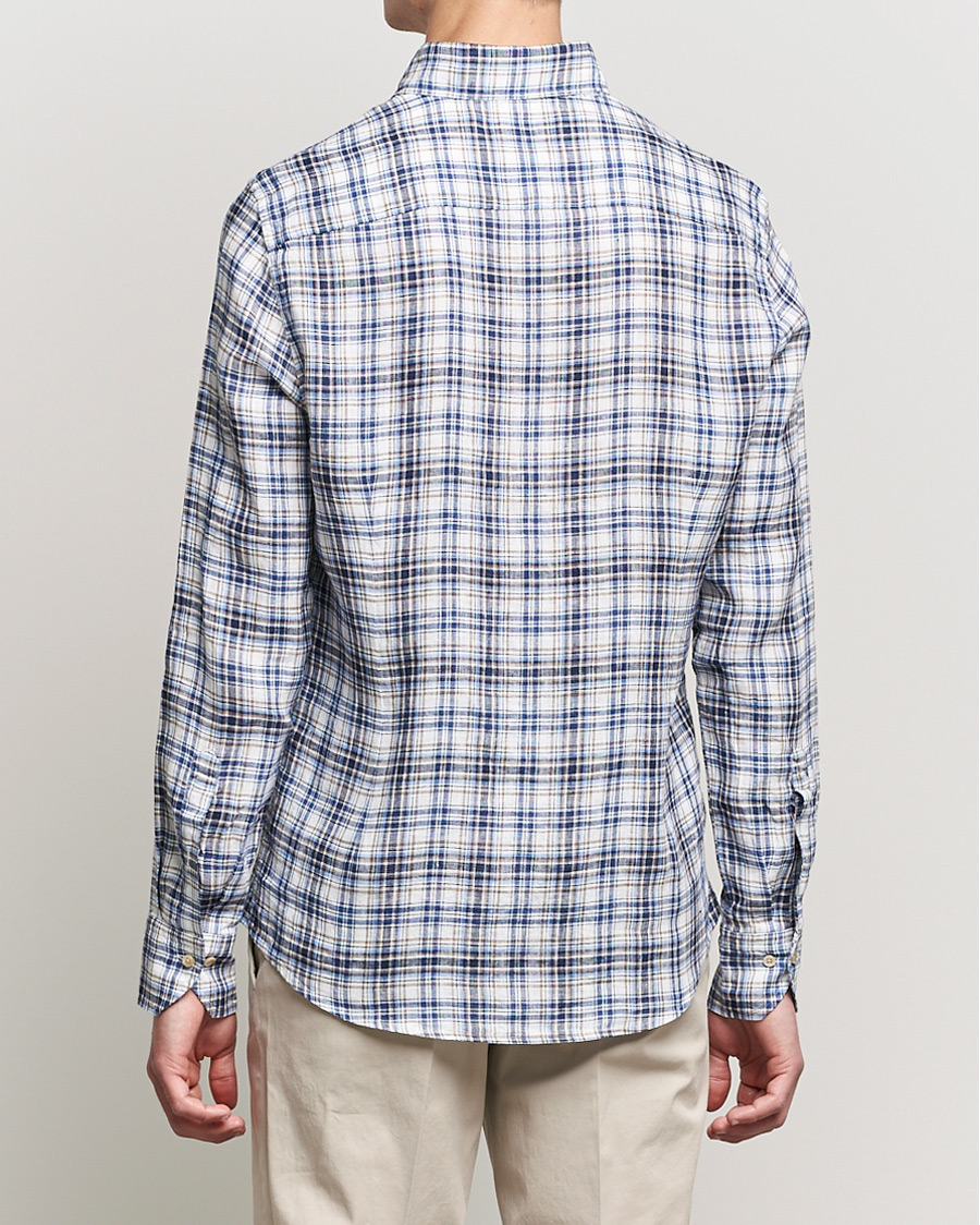 Herren | Hemden | Stenströms | Slimline Cut Away Checked Linen Shirt Blue/Beige