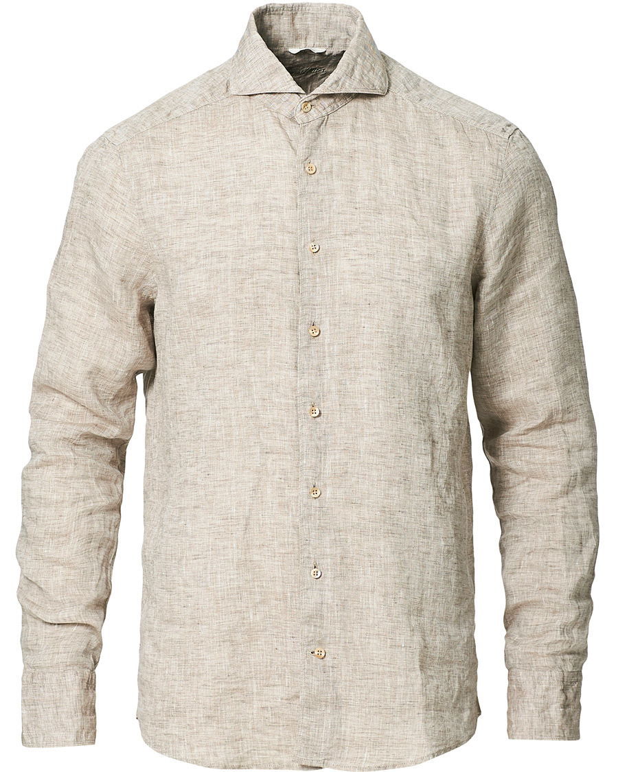 Herren | Hemden | Stenströms | Slimline Cut Away Linen Shirt Taupe