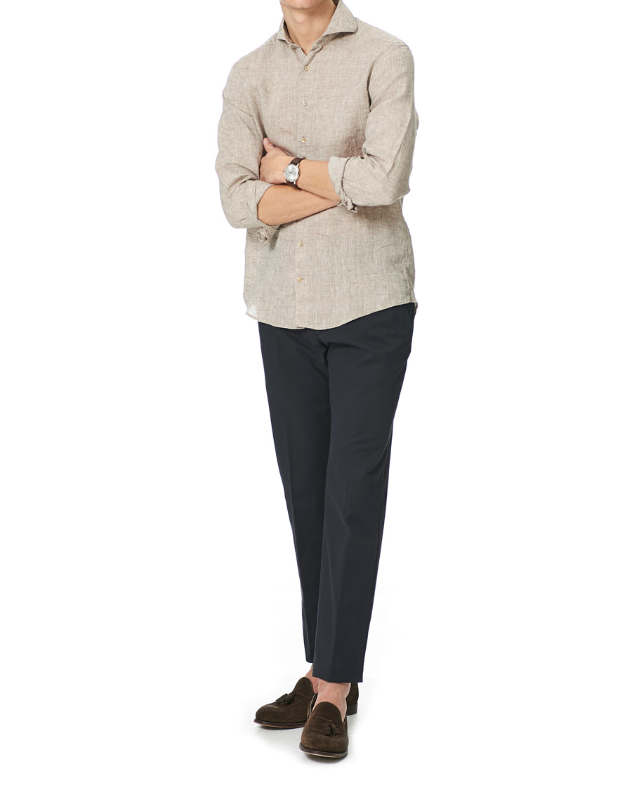 Herren | Hemden | Stenströms | Slimline Cut Away Linen Shirt Taupe