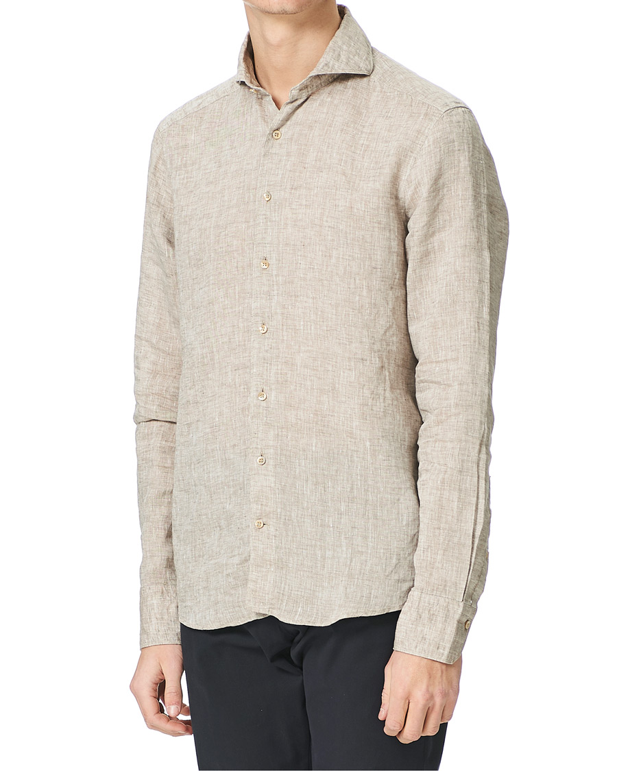 Herren | Hemden | Stenströms | Slimline Cut Away Linen Shirt Taupe