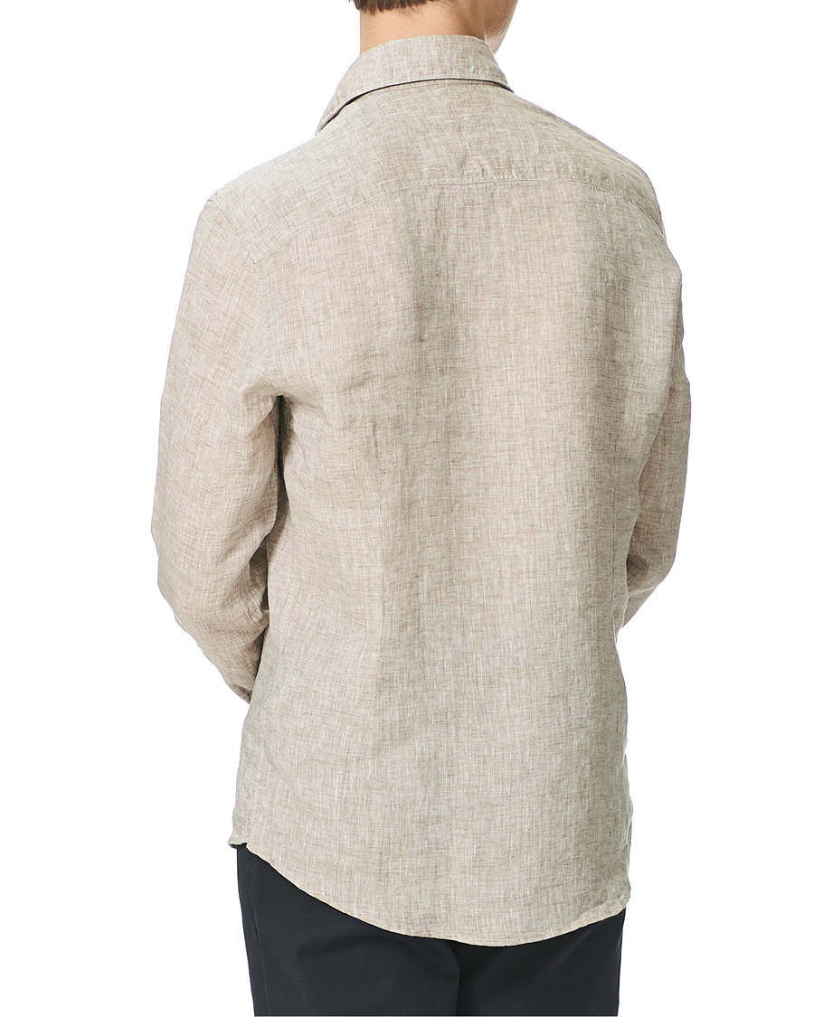 Herren | Hemden | Stenströms | Slimline Cut Away Linen Shirt Taupe