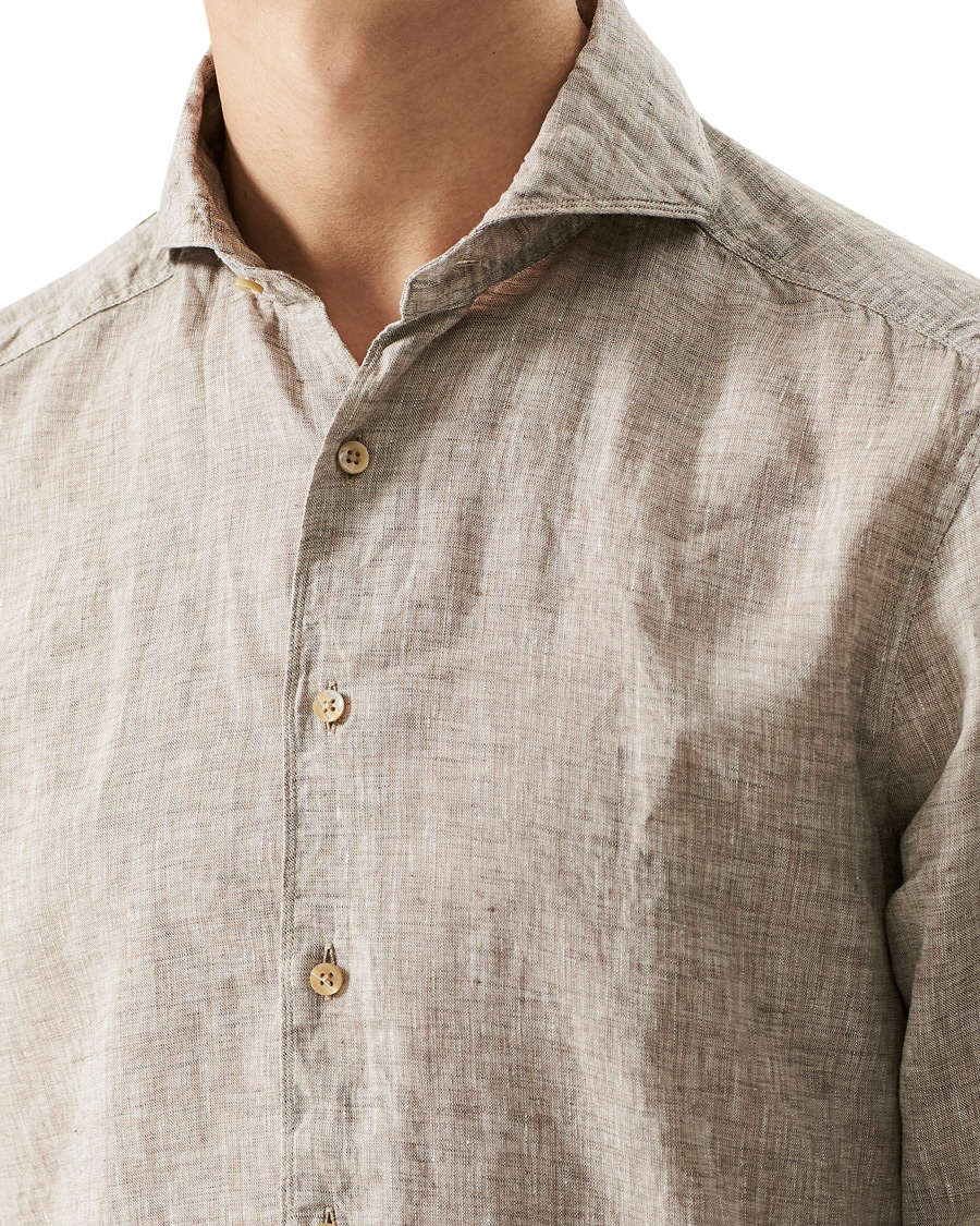 Herren | Hemden | Stenströms | Slimline Cut Away Linen Shirt Taupe