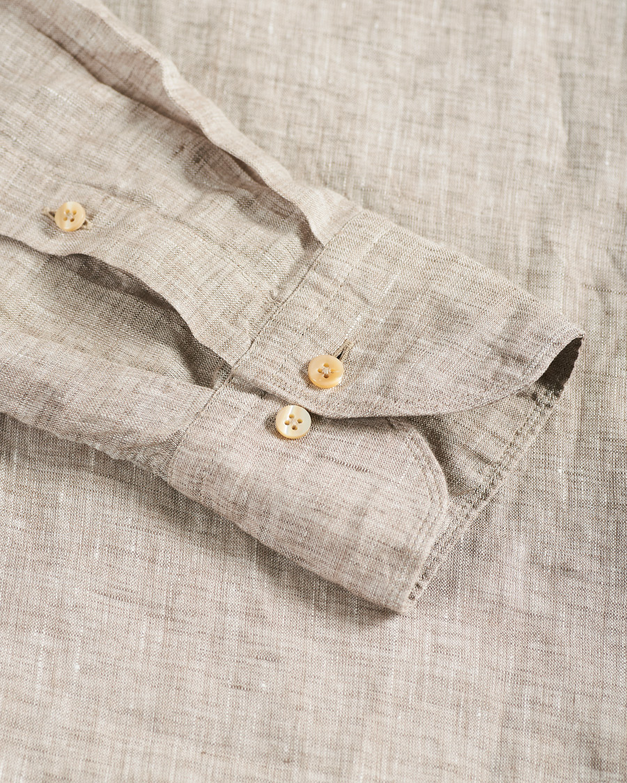 Herren | Hemden | Stenströms | Slimline Cut Away Linen Shirt Taupe