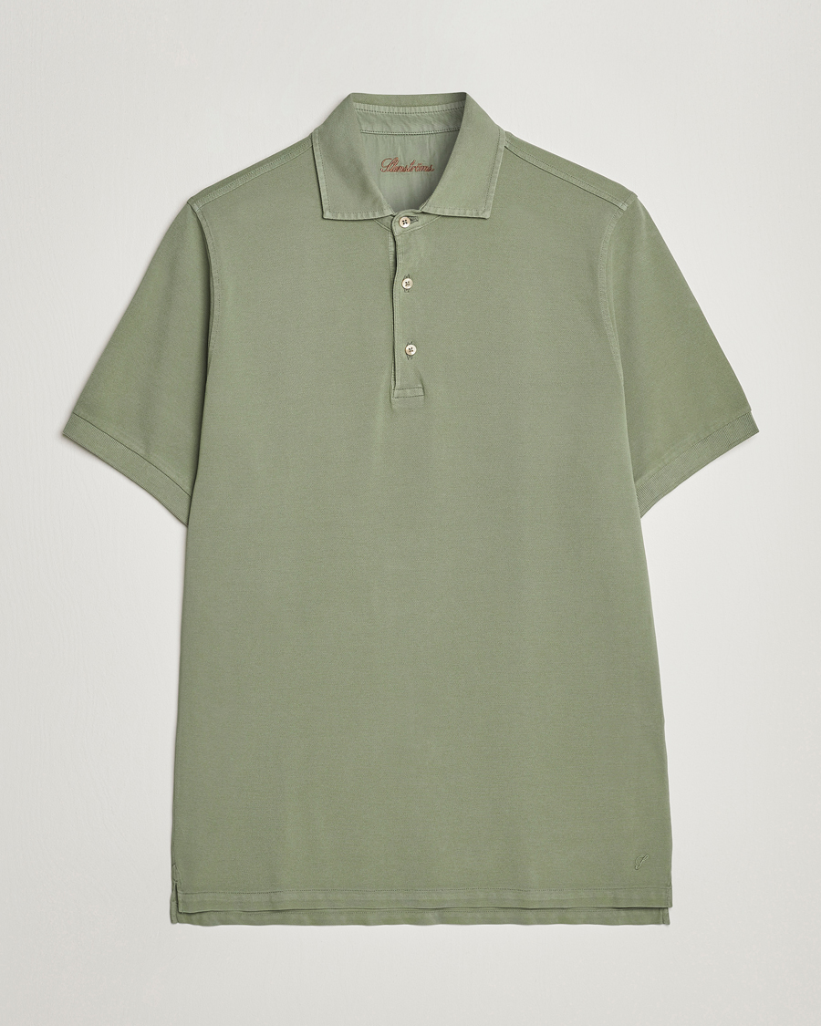 Herren | Poloshirts | Stenströms | Pigment Dyed Cotton Polo Shirt Green