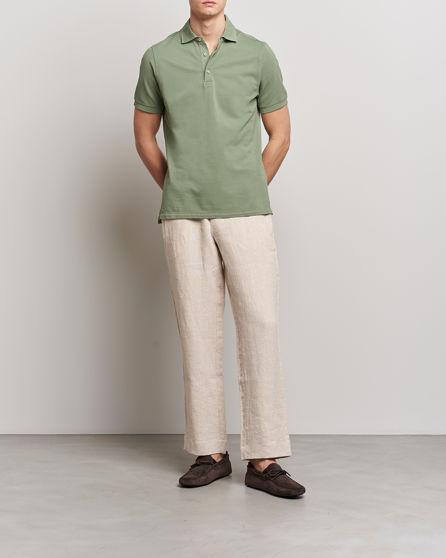 Herren | Poloshirts | Stenströms | Pigment Dyed Cotton Polo Shirt Green