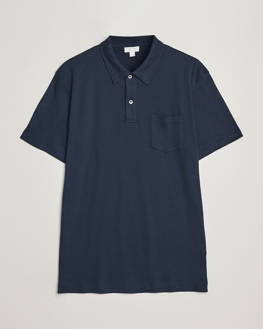 Herren | Poloshirts | Sunspel | Sea Island Jersey Riviera Polo Navy